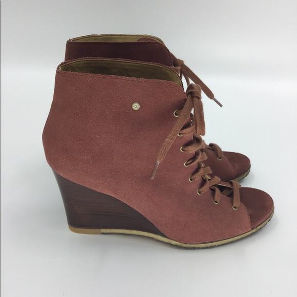 Ugg Elyse Peep Toe Ankle Boot Suede Lace up Bootie 8 us - Picture 1 of 8